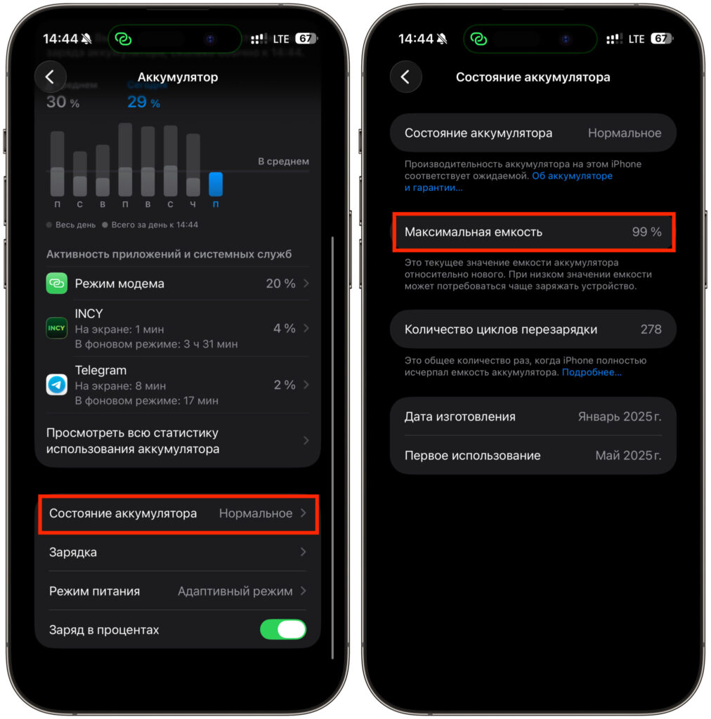 What you must check when buying second-hand. Check the battery health. Photo.
