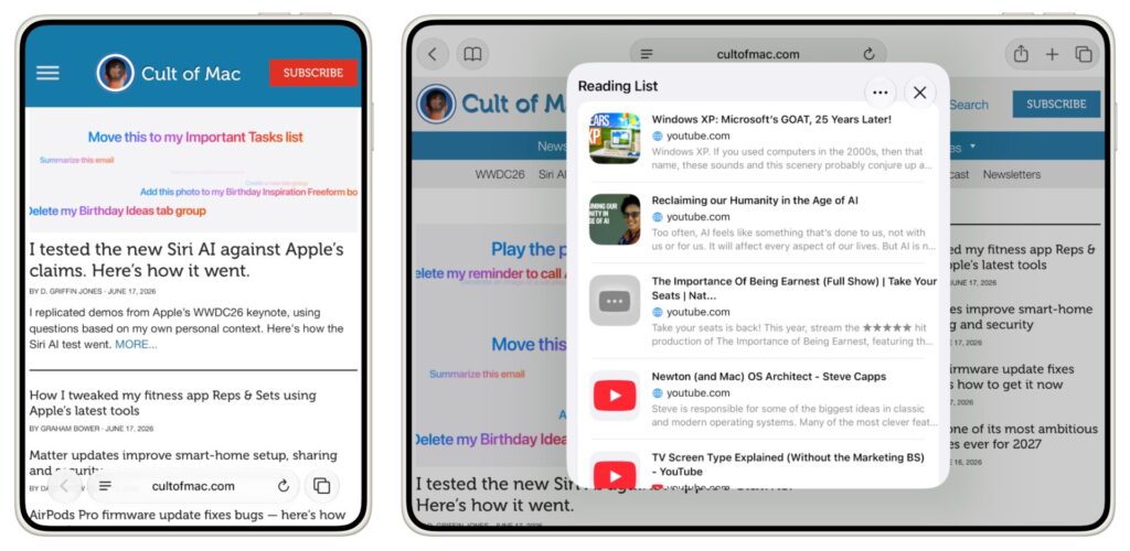 Safari interface concept for a foldable iPhone