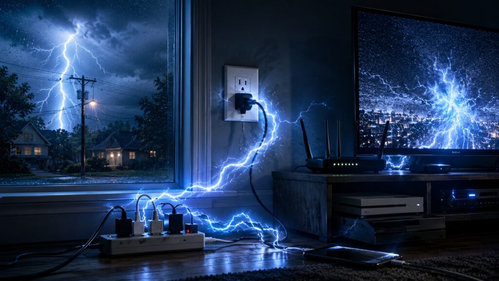 Lightning can damage electronics, but you can protect yourself from it. Photo.