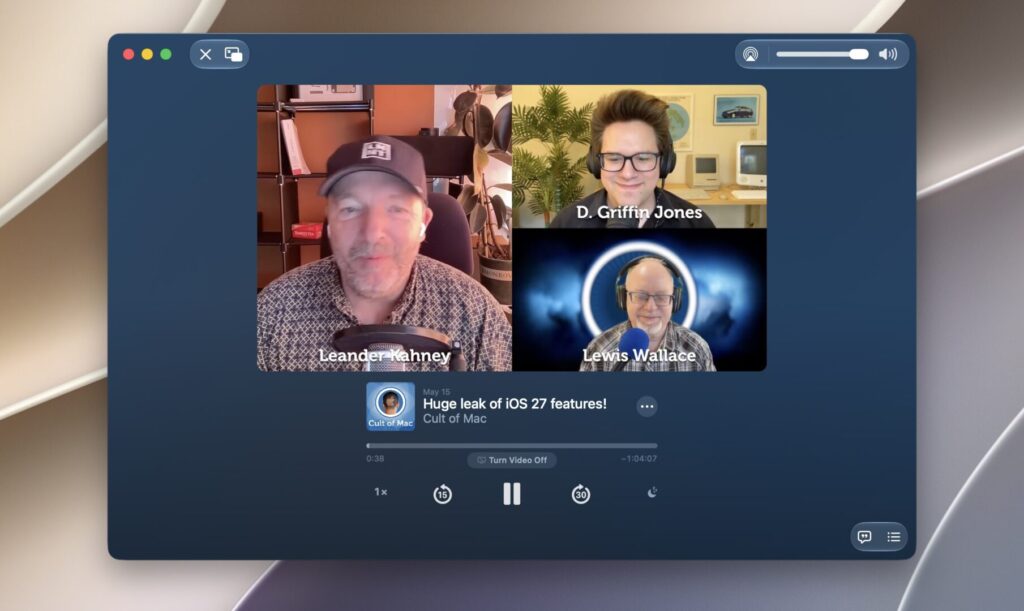 What's new in the Podcasts app for macOS 27. Video podcasts have arrived on macOS too. Photo.