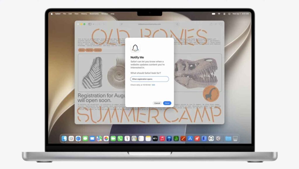 New Safari features in macOS Golden Gate. The browser will monitor page updates on its own. Photo.