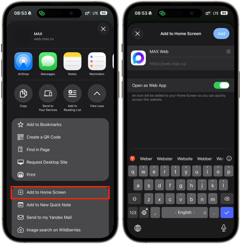 Add the web version to your Home Screen