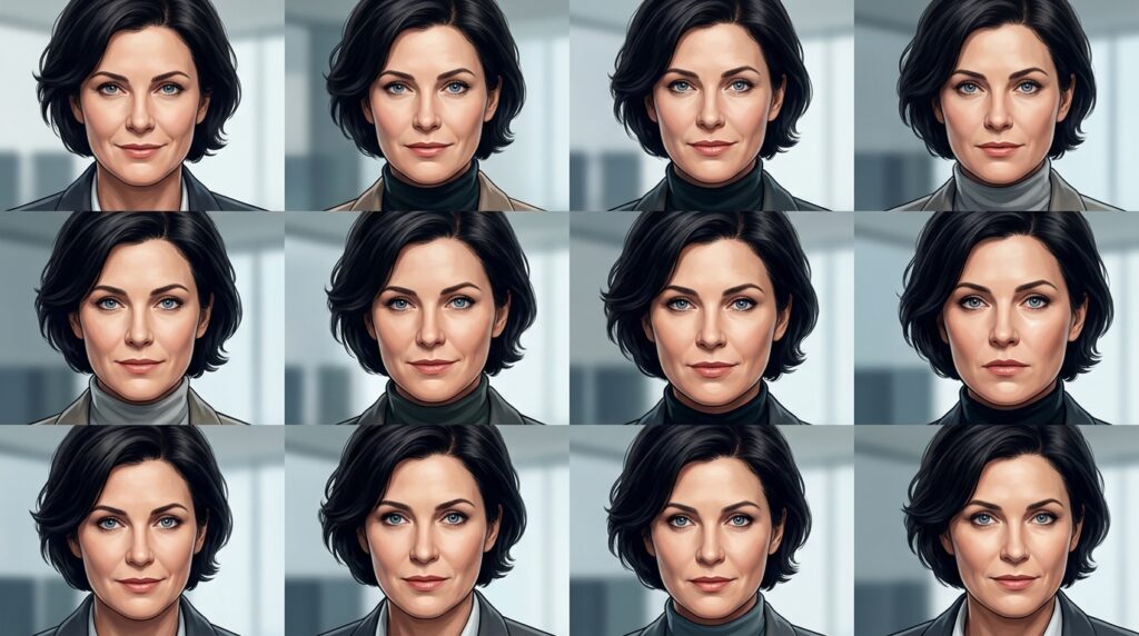A neural network produces multiple variants of the 'ideal' face