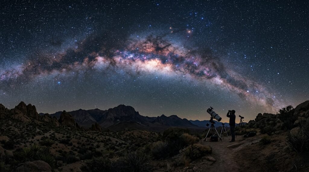 On a moonless night, the Milky Way's core stretches across the southern sky