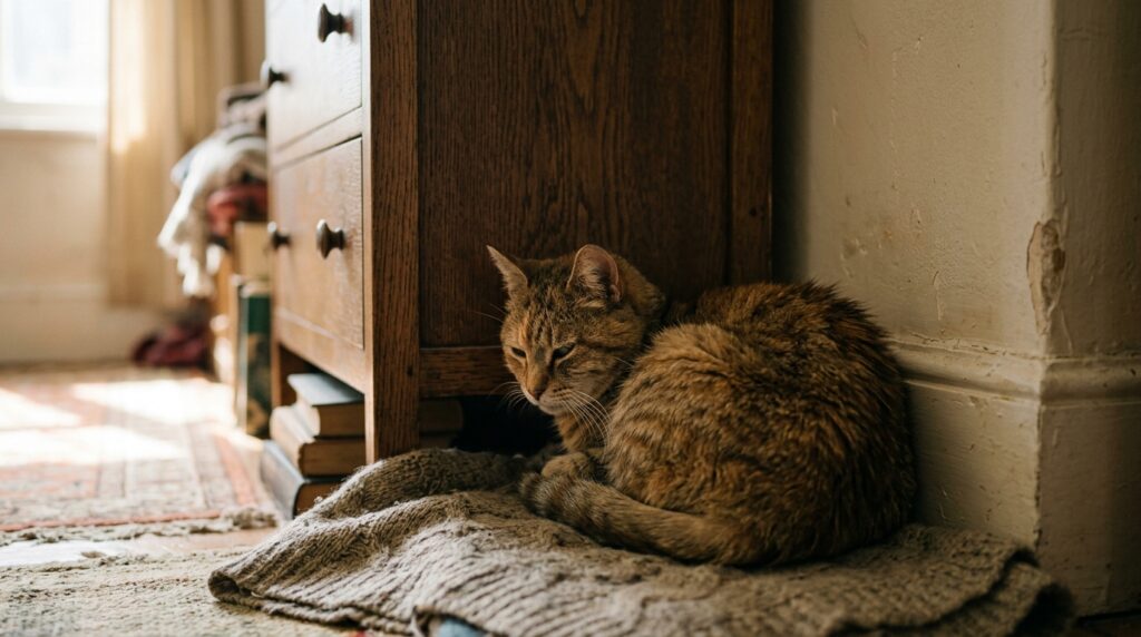 For a cat in poor condition, peace matters more than the owner's attention