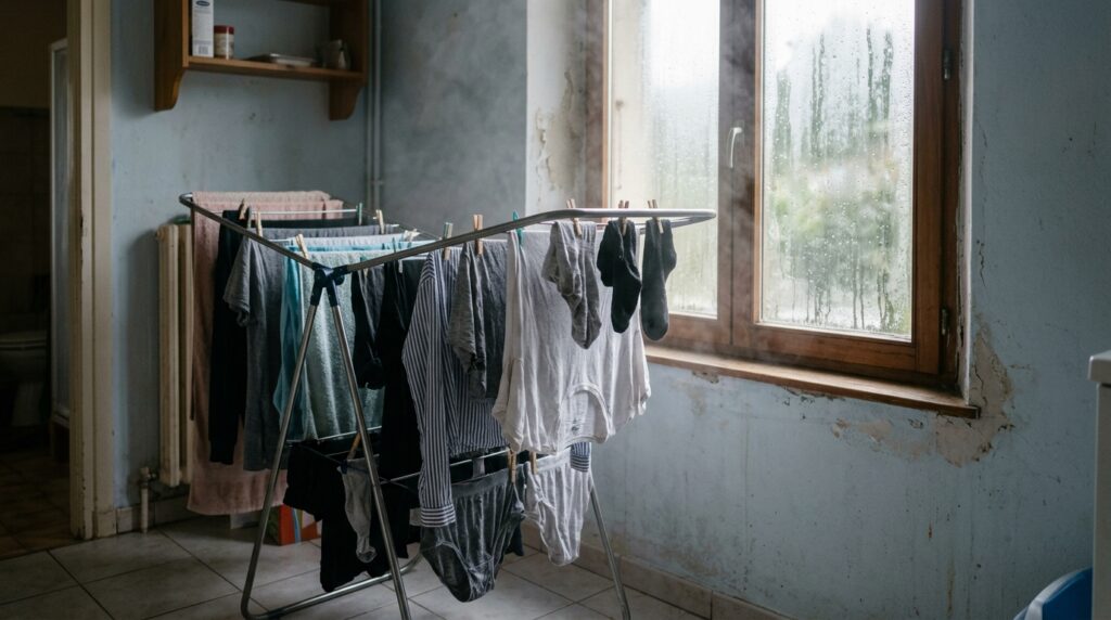 It's better to open windows while drying laundry, because it can harm your health. Photo.