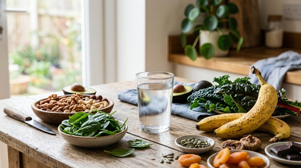 Water and foods rich in magnesium and potassium help more often than pharmacy supplements