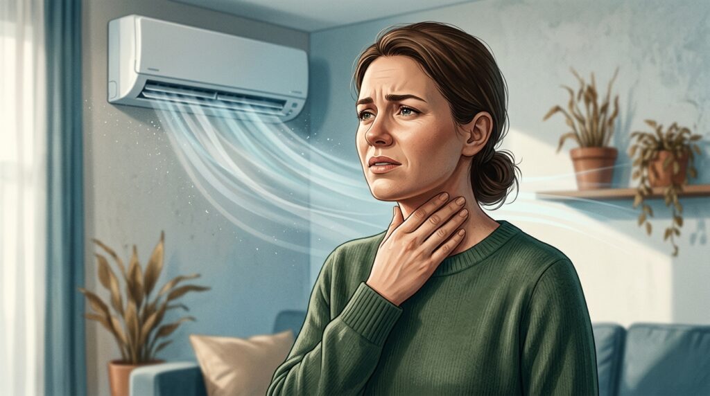 Cold air from an air conditioner doesn't cause colds — sore throats appear for other reasons. Photo.