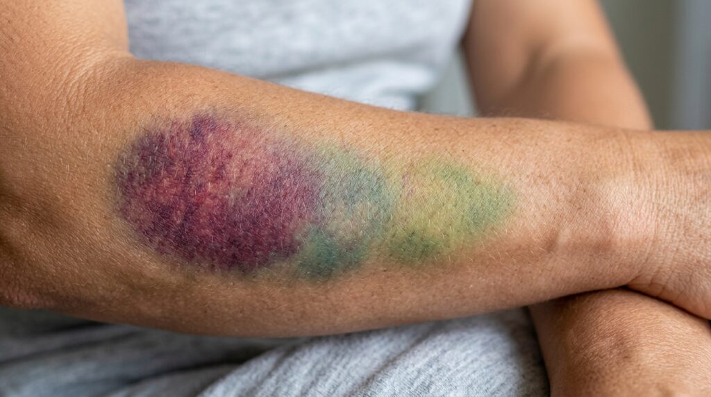 At this stage the bruise acquires a greenish tint