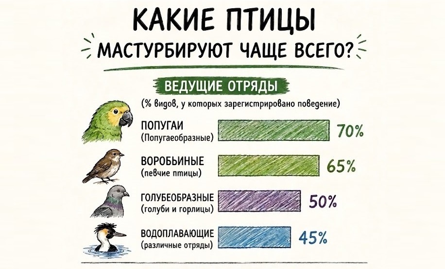 Which birds masturbate most often. Photo.