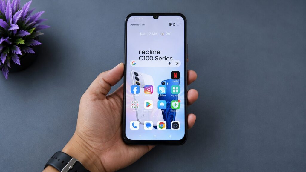 The smartphone features a fairly bright display