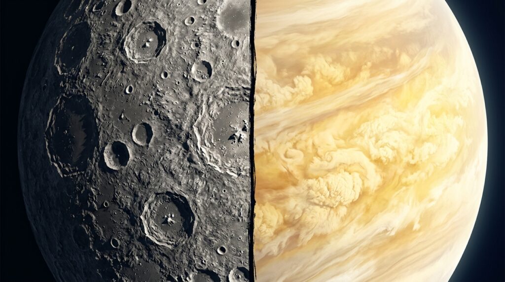 The gray surface of the Moon and the bright clouds of Venus reflect light in completely different ways