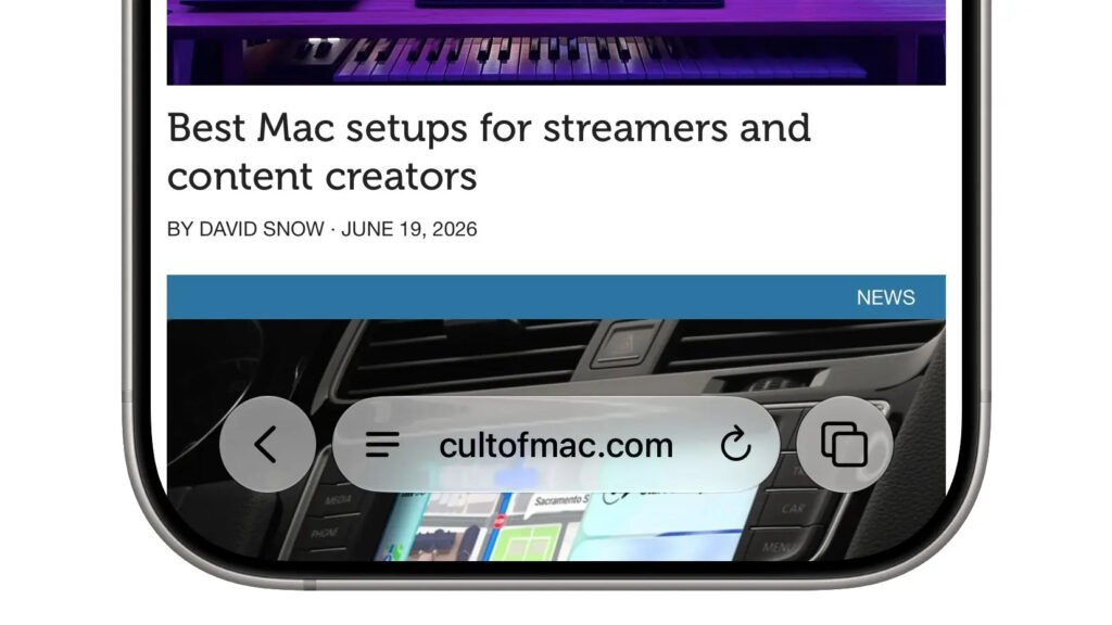 Where is the tabs button in Safari iOS 27. Buttons in compact mode have been reshuffled. Photo.