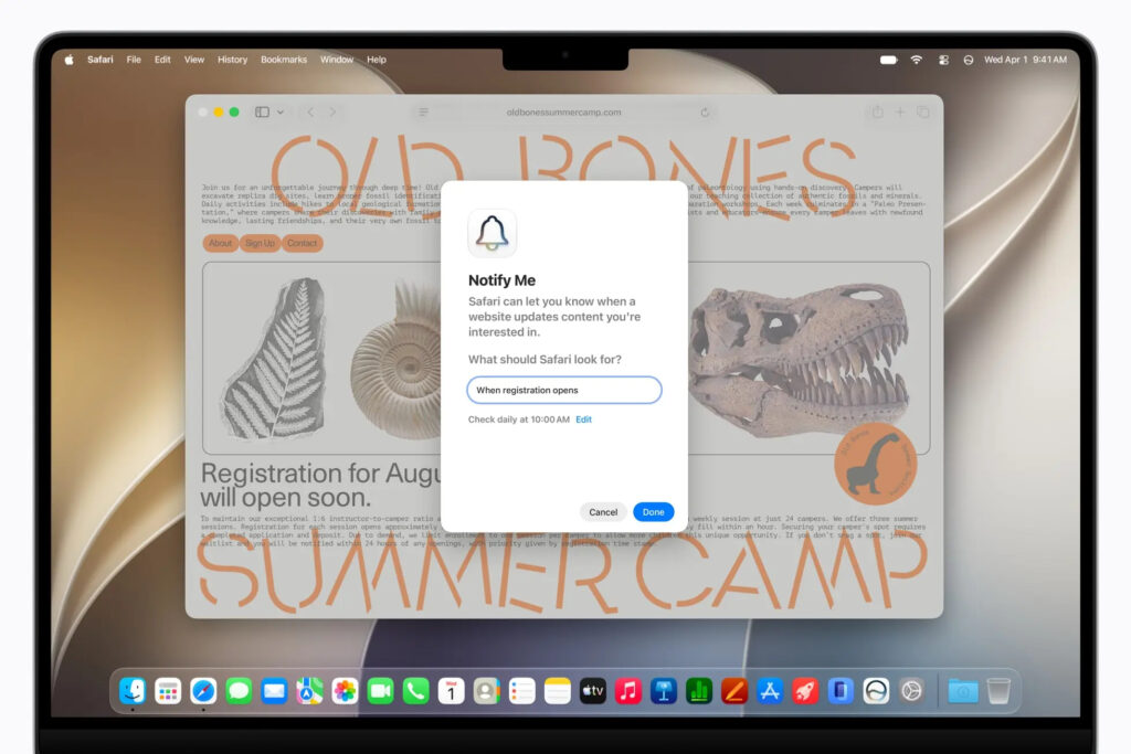 Page change notifications in Safari on iPhone. Safari will track changes itself and send a notification. Photo.
