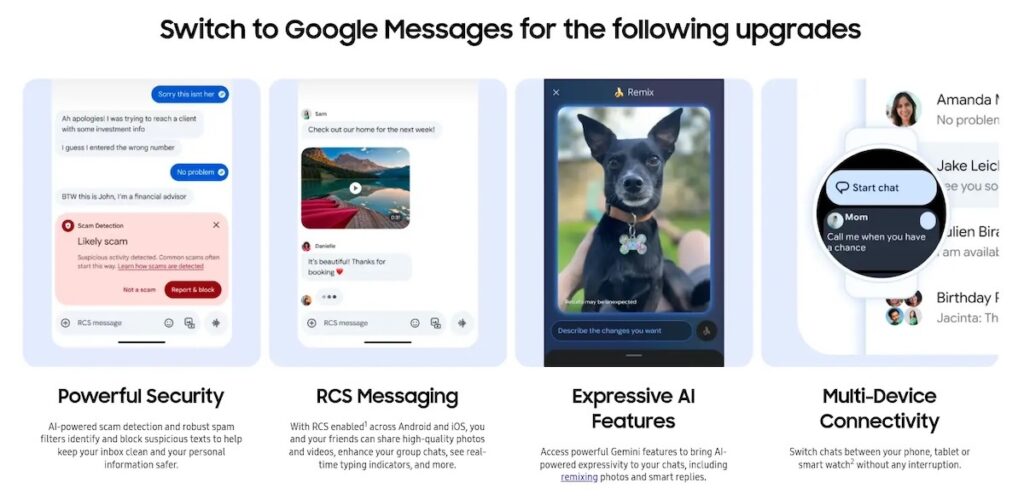 Samsung itself suggested switching to Google Messages. Image: Samsung