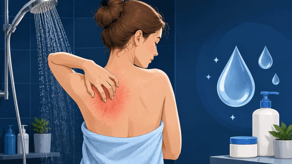 A shower can indeed dry out your skin and cause itching. Photo.