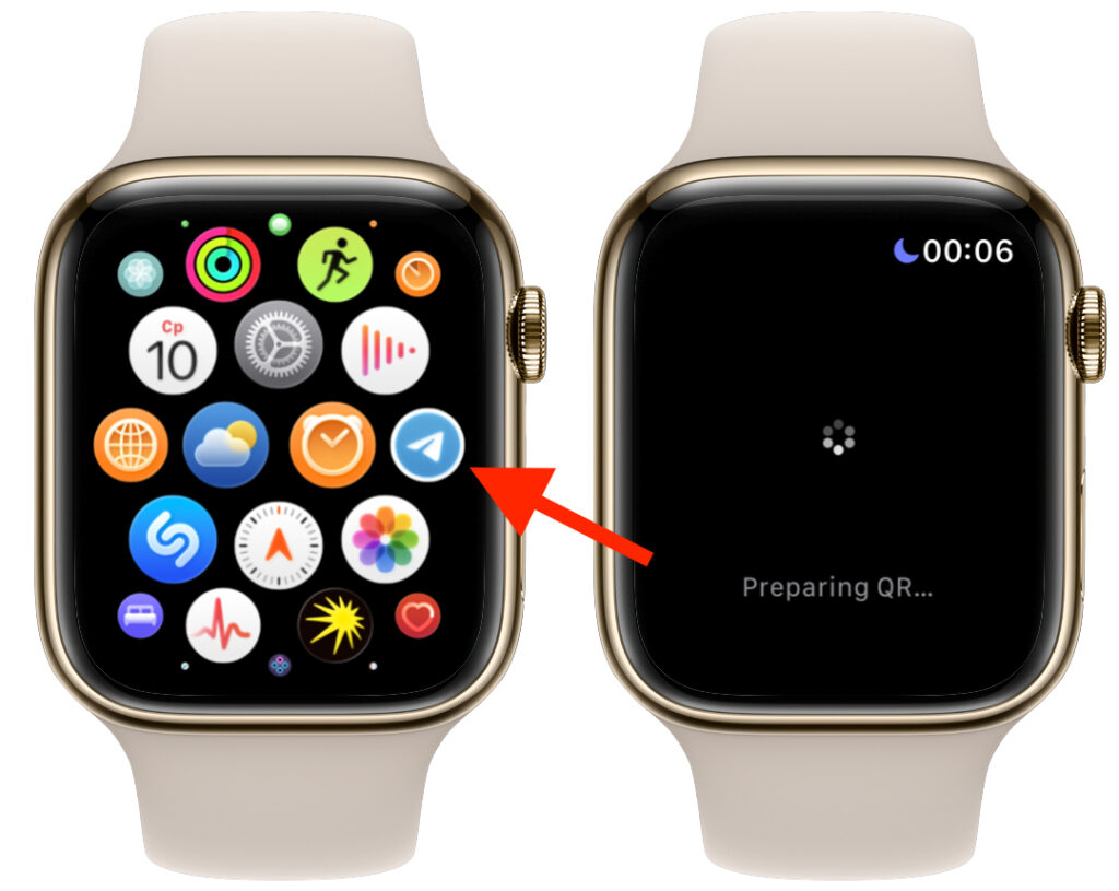 Telegram on Apple Watch: is it worth installing. However, the QR code for authorization never generated for me. I can't say what the reason is. Photo.
