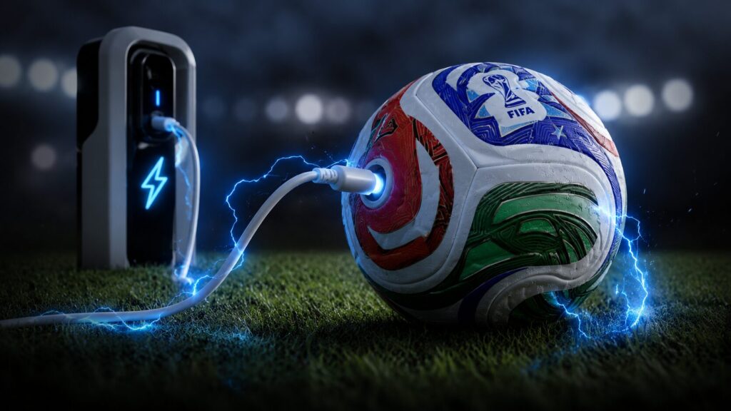 Spoiler for those who read image captions: the charging is not for the ball itself, but for a special sensor inside the ball that resolves disputed moments. Photo.