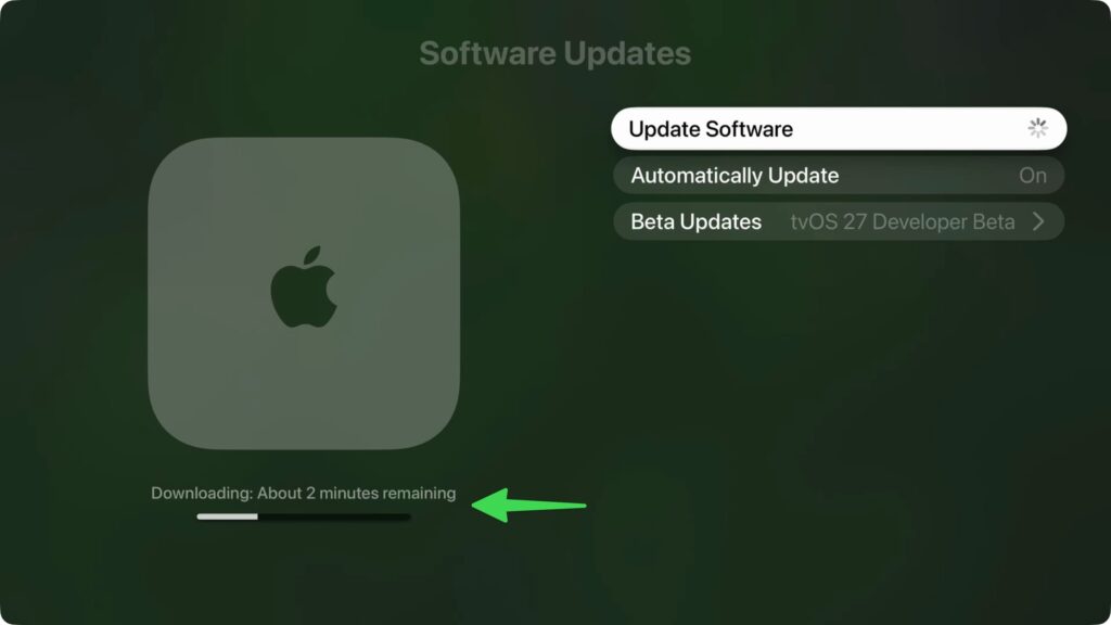How to download tvOS 27 on Apple TV. The process may not be very fast. Photo.