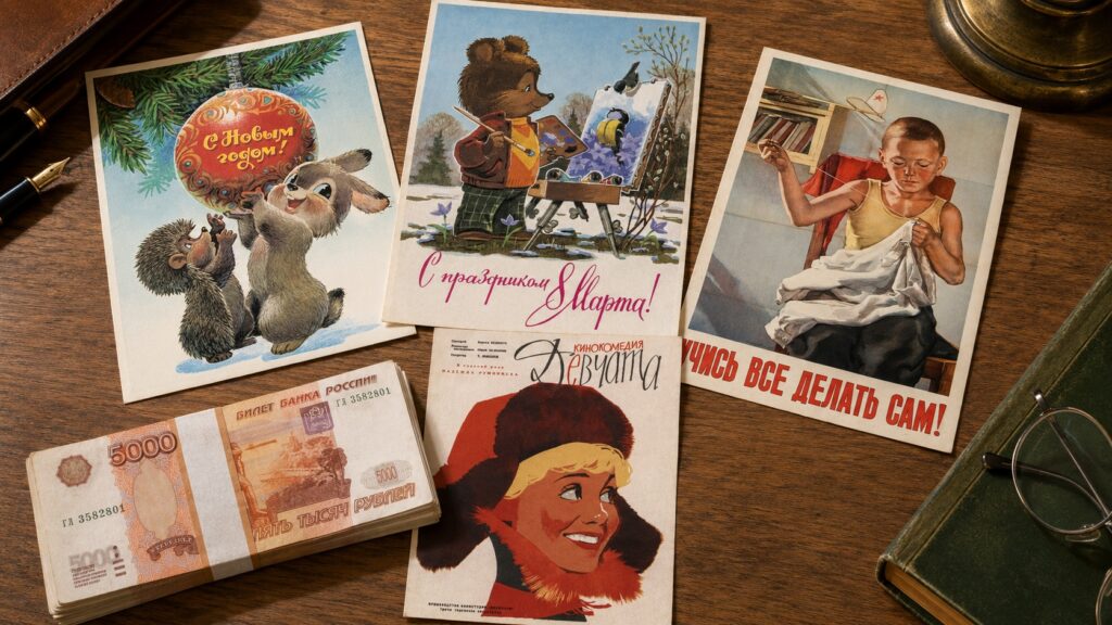 Postcards and posters from the USSR era can be worth a lot of money. Photo.