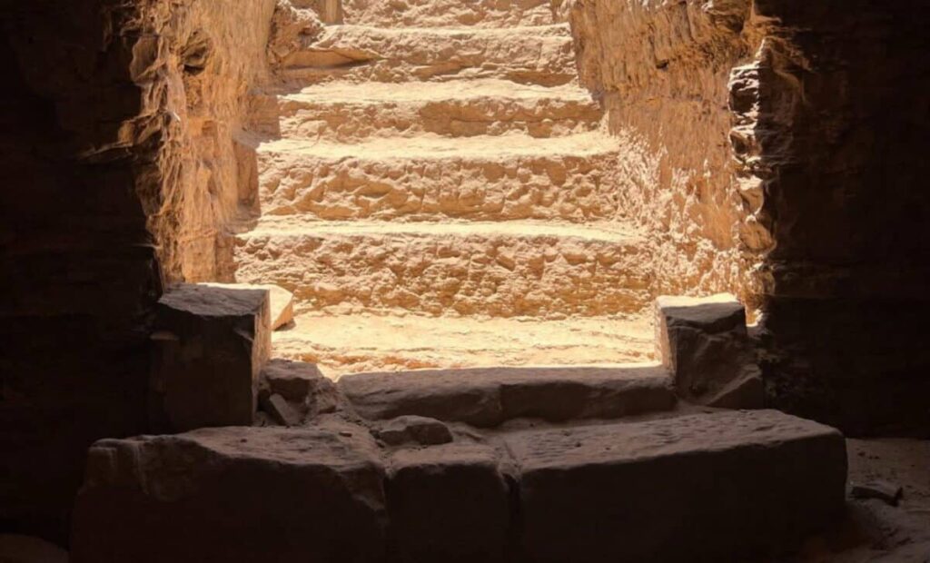 The staircase leading to the chamber with the mummies