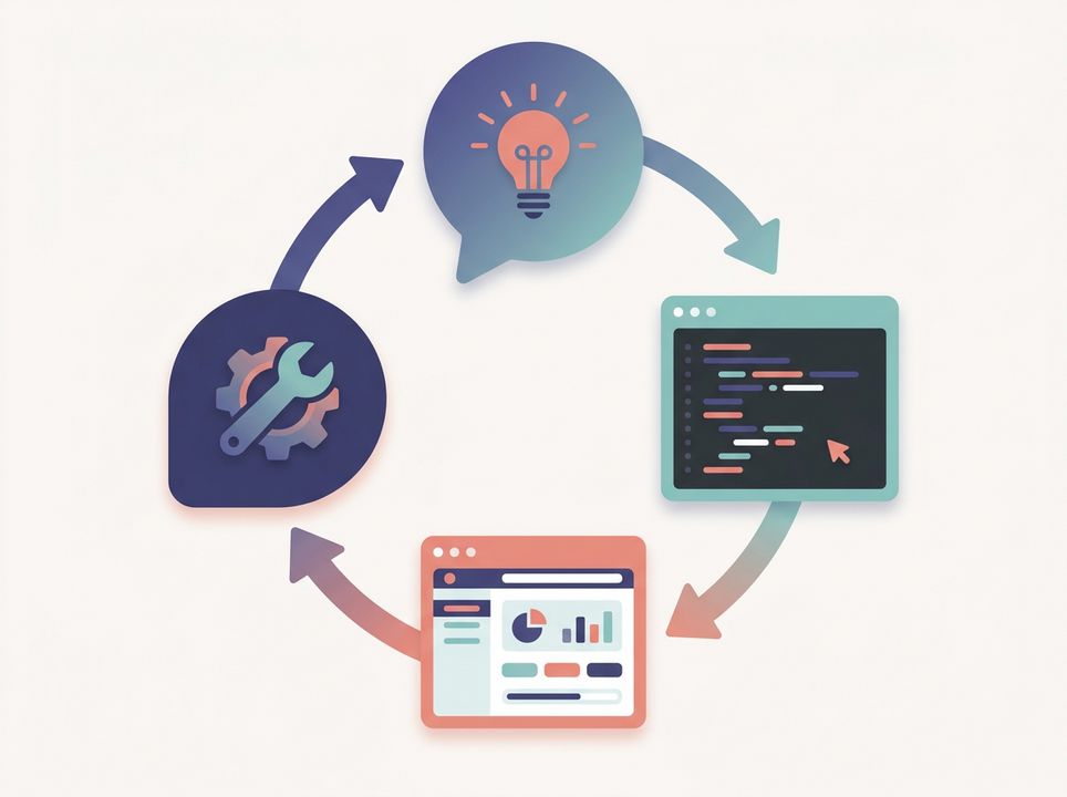 The vibe coding cycle: idea, code generation, running, fixing