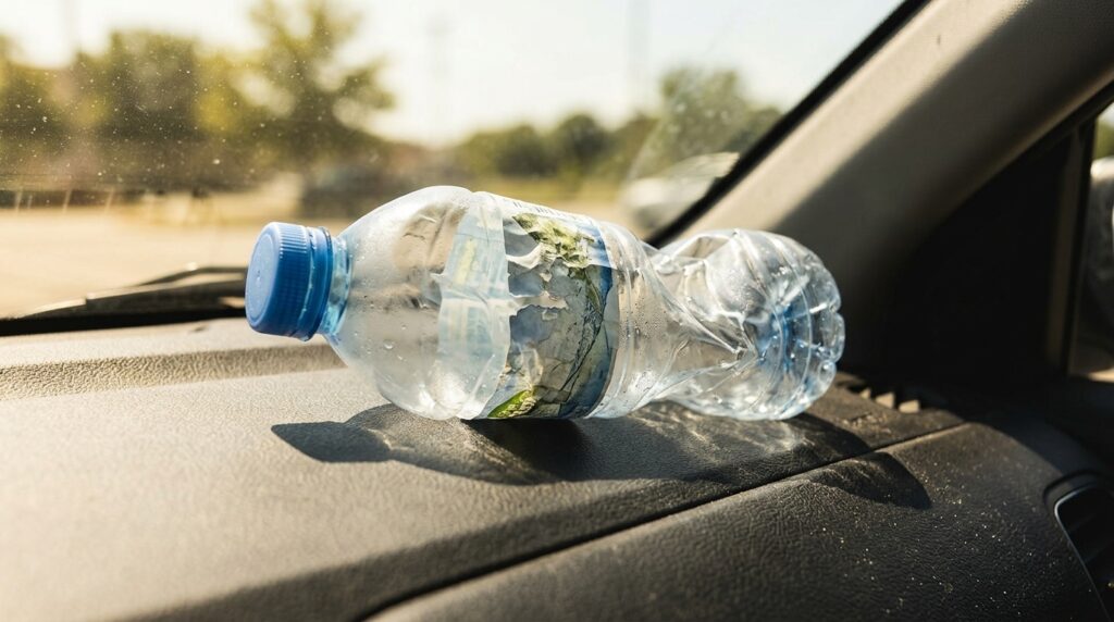 You shouldn't leave a water bottle in the sun, especially if it's already opened. Photo.