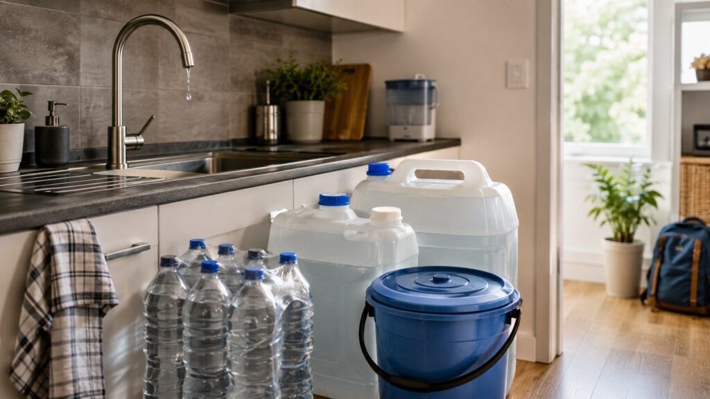 You need water reserves in case of a shutoff, and there are specific recommendations on how many liters. Photo.