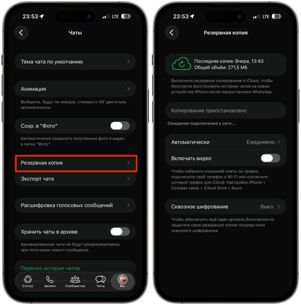 How to manually create a WhatsApp* backup on iPhone. Don't forget to create backups. Photo.