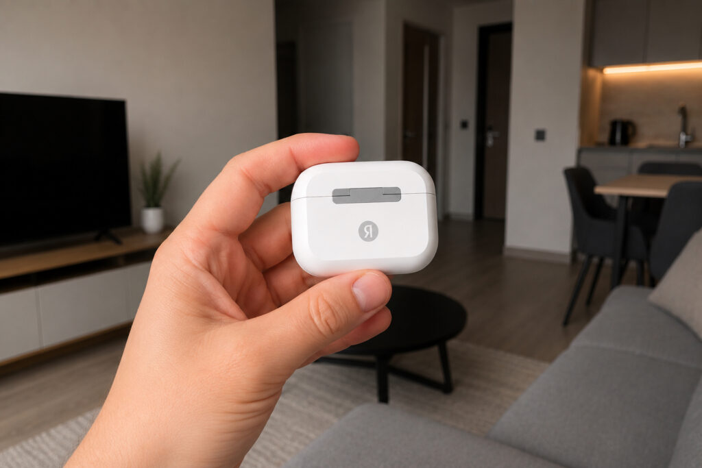 My Memory Feature in Yandex Drops: How Voice Notes Work. There's a neat Yandex logo on the back of the case. Photo.