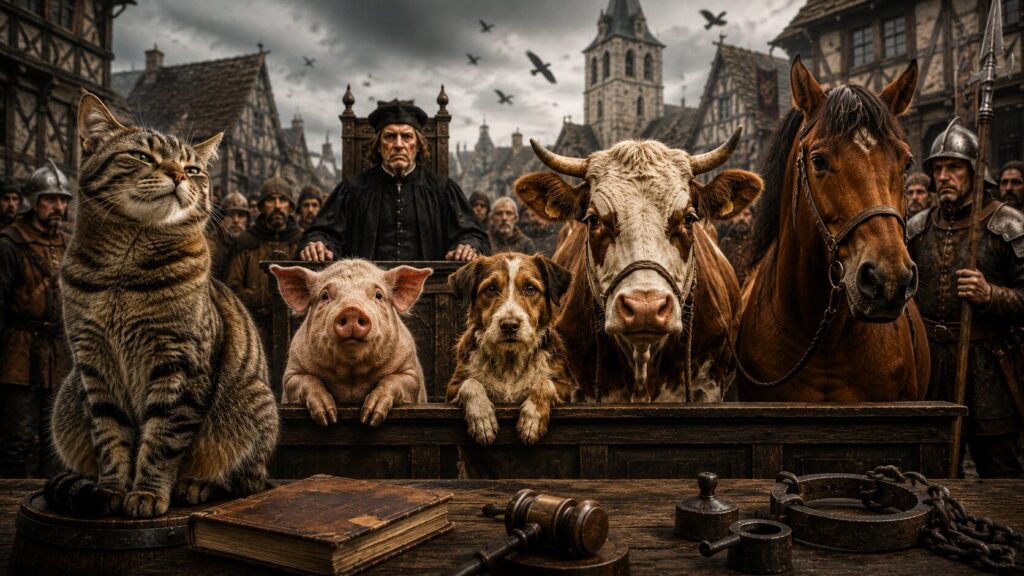 Animals were imprisoned in jails where humans were incarcerated: bizarre trials of the late Middle Ages and the surprising absence of criminal cats.