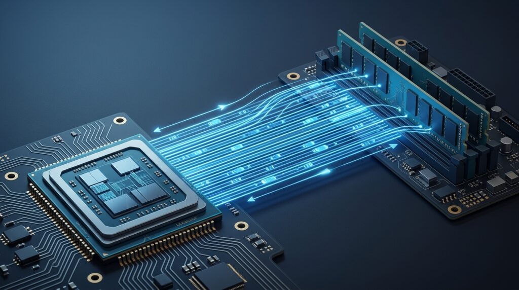 A wider memory bus passes more data per cycle