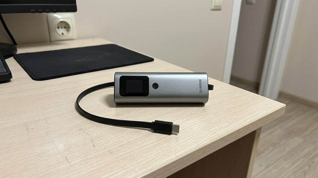 The display on the body shows charge and power output — no guessing how much is left