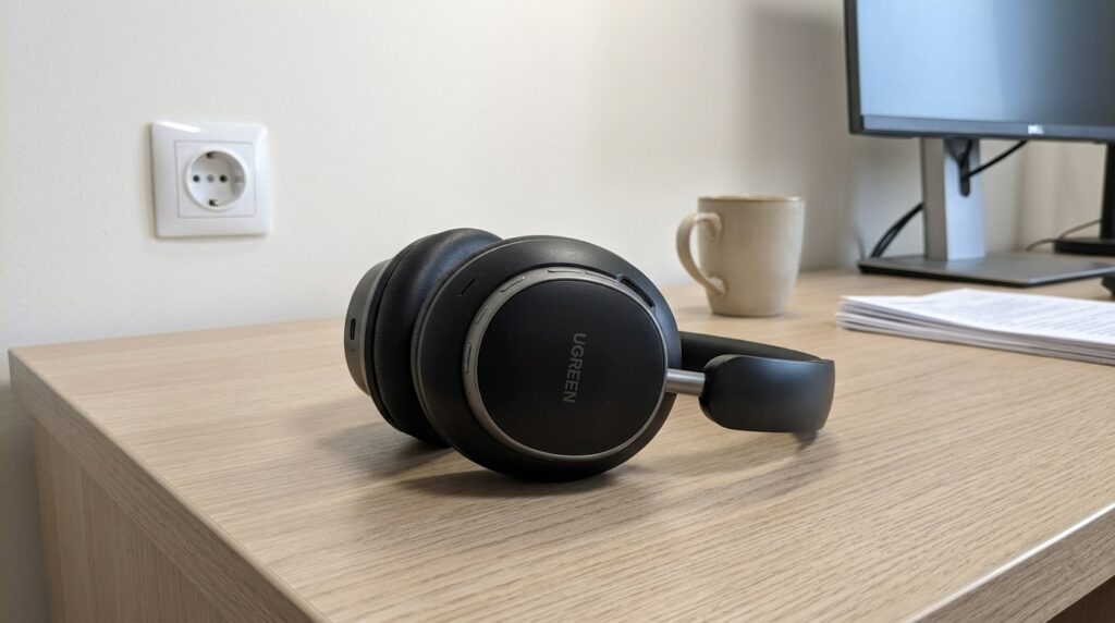 65mm drivers and ANC — and they cost like a couple of cappuccinos at the airport. Photo.