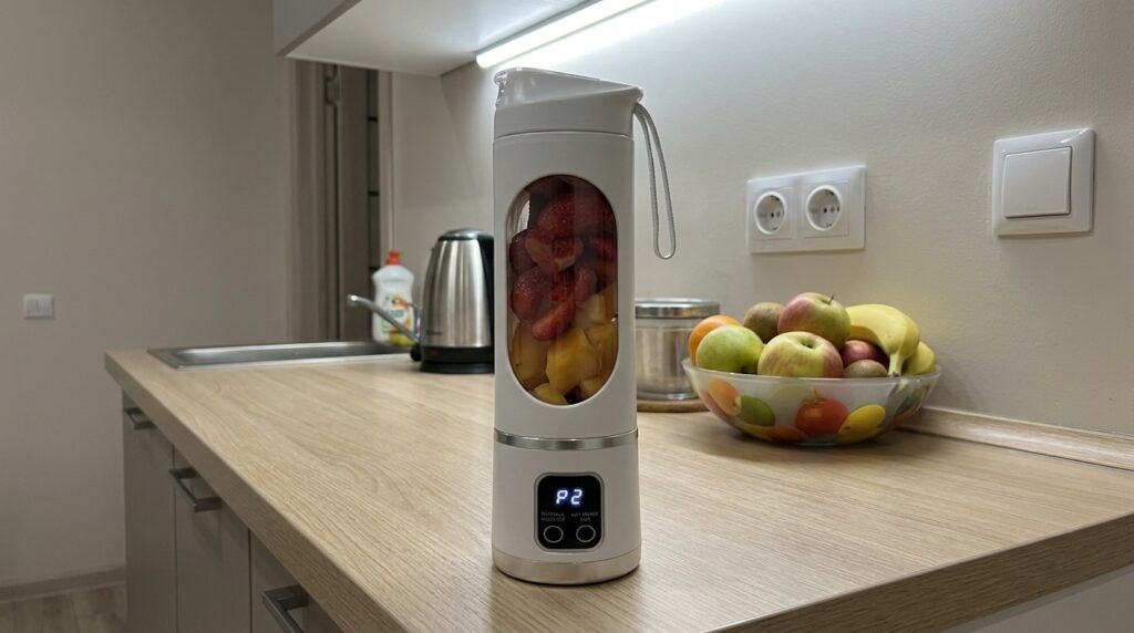 Portable Smoothie Blender — Weighs as Much as an iPhone. I throw in a banana, oats, and milk — breakfast is ready in a minute, and there's almost nothing to wash. Photo.