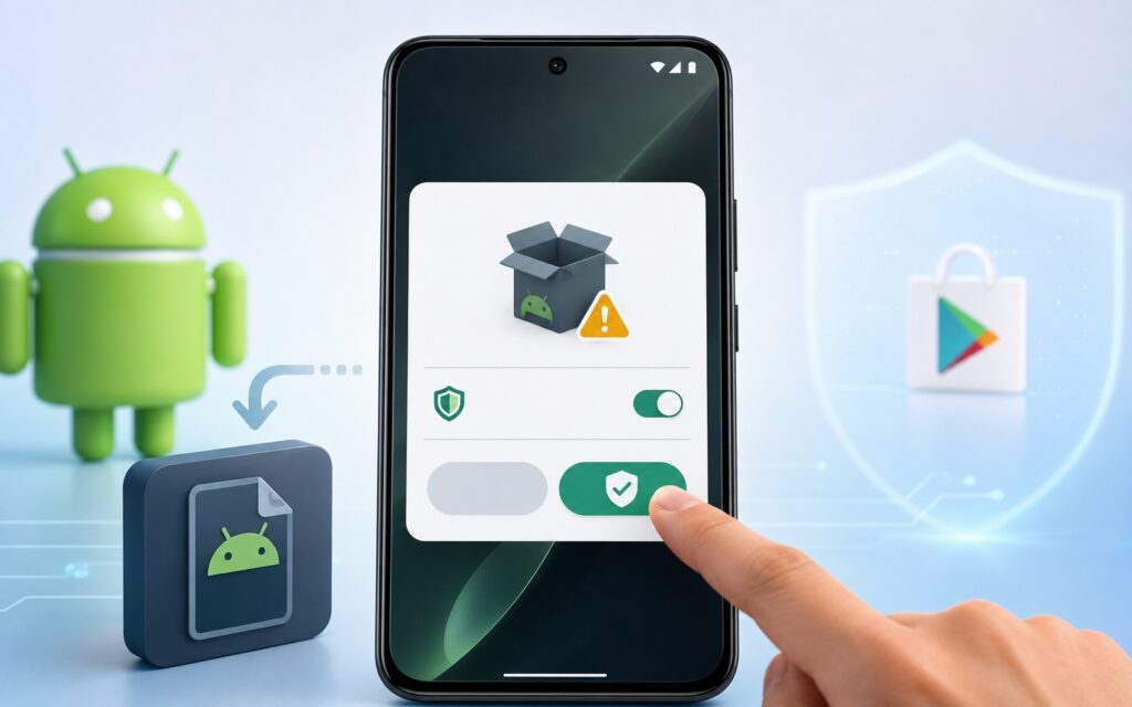 The smartphone requests permission to install from unknown sources