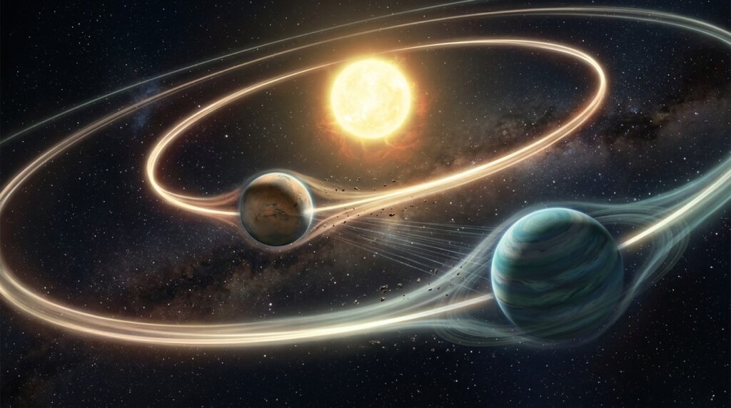 Gravitational interaction between two planets shifts the timing of their transits across the star's disk
