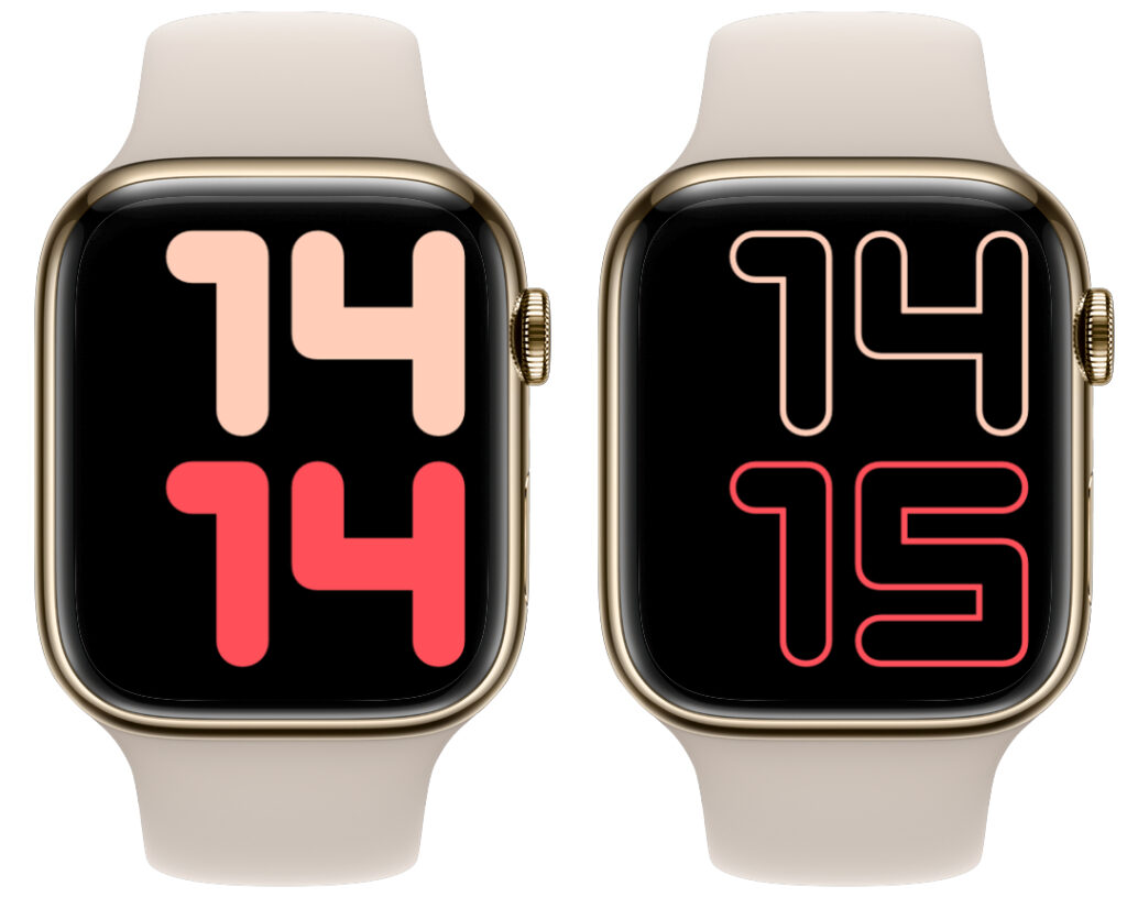 Numerals Duo and X-Large watch faces on Apple Watch.