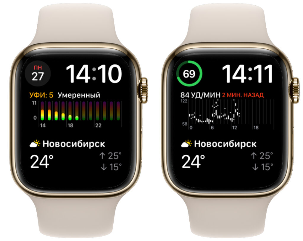 The Modular Duo watch face on Apple Watch.