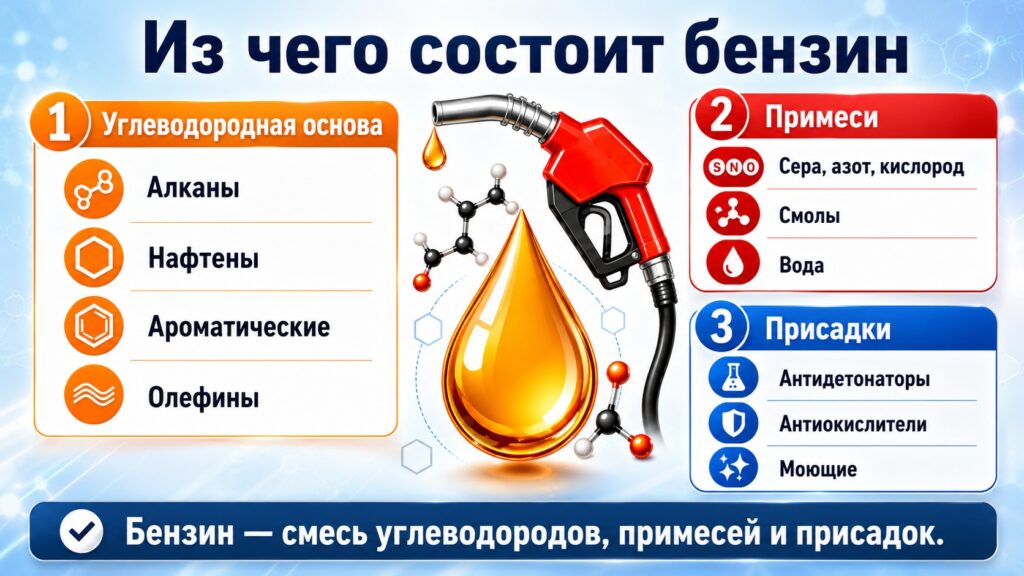 A reference guide on what gasoline is made of. Photo.