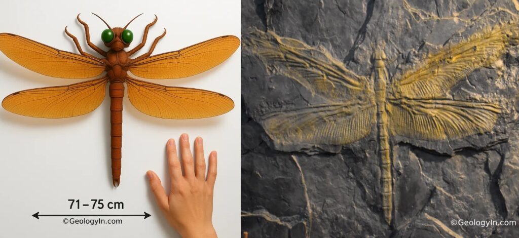 Reconstruction of the ancient giant dragonfly. Image source: GeologyIn.com.