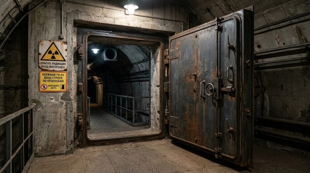Protective blast door in a declassified bunker