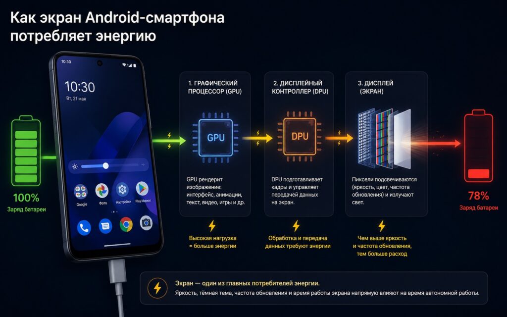A smartphone screen does consume a lot of energy