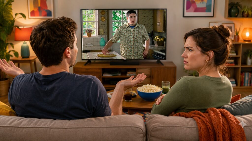 Sometimes choosing a movie for the evening leads to awkward situations. Photo.