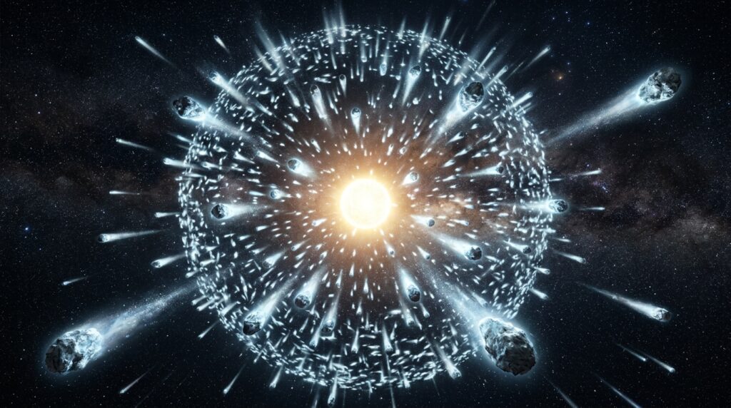 A vast swarm of icy objects at the farthest reaches of the Solar System forms a spherical shell.