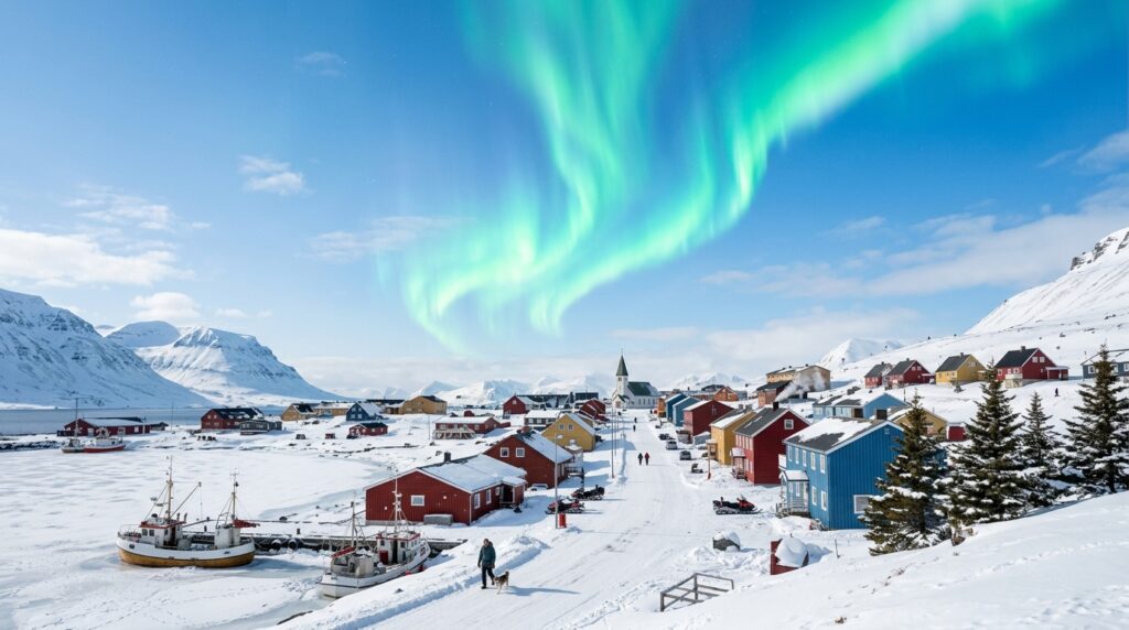 In the middle of winter, the northern lights over Svalbard can be observed even during the day