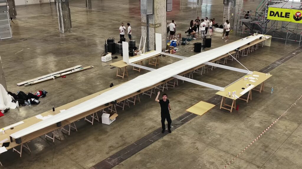 Giant paper airplane from a different angle. Image source: YouTube. Photo.