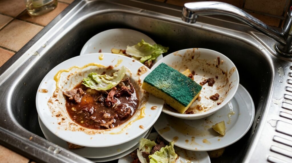 Remnants of protein-rich food and sauces spoil the fastest, attracting bacteria