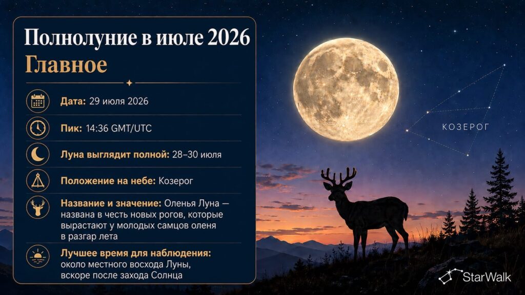 Summary of the July 2026 full moon. Image source: starwalk.space