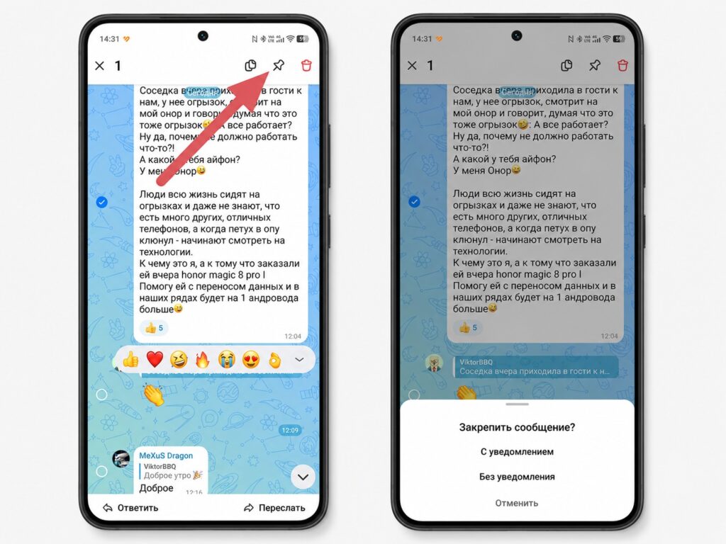 A special pin icon is created for pinned messages